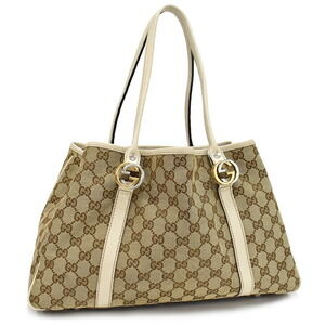 Gucci GG Twins Tote Bag Shoulder Canvas Leather Beige Ivory White